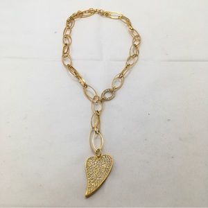 J.E., Vintage Gold Necklace With Pave Heart And Green Crystal